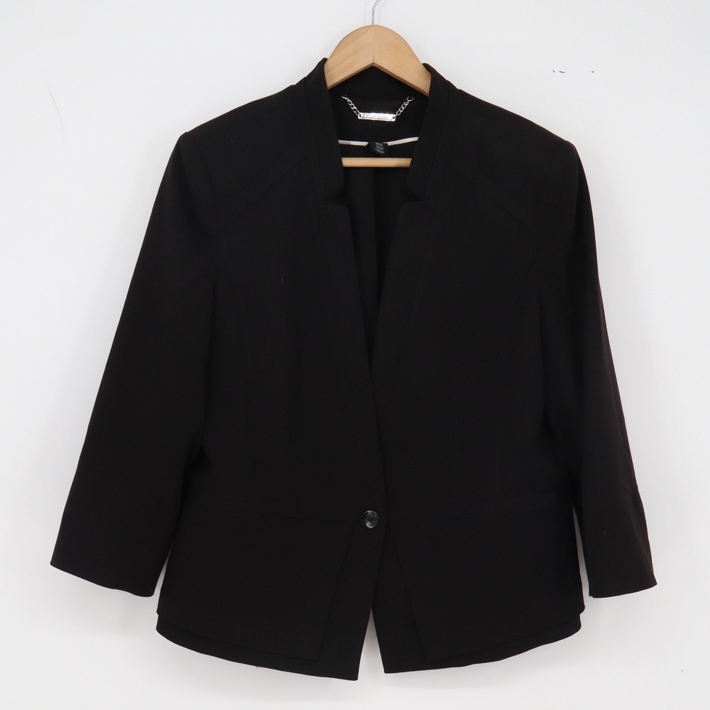White House Black Market Blazer Womens 14 Career Black 3/4 Sleeve Excellent
